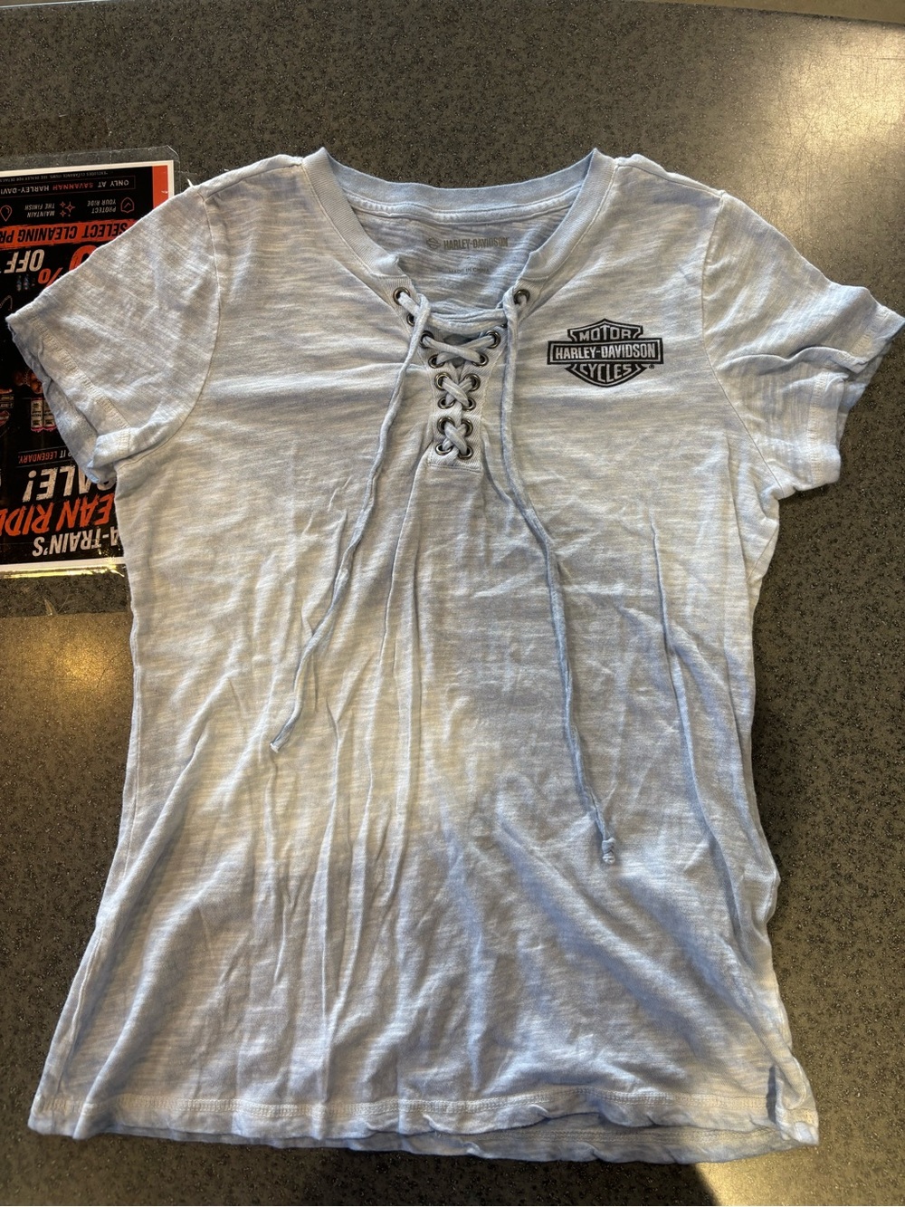 Harley-Davidson Light Blue Lace-Up Short Sleeve Tee